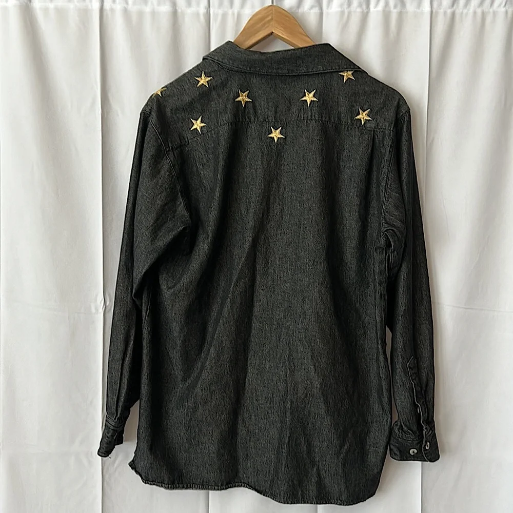 The Quaker Factory Black Stars and Rhinestones Button Down Shirt Top **Size S** - Picture 2 of 4